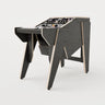 Right view of the Arcade 18 custom studio console sidecar with 8 rack units on the desktop and 4 rack under the desktop. Black with expressed plywood edge. 