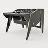 Right view of the Arcade 28 custom studio desk for mastering with 2x 8 rack units on the desktop and 2x 4 rack under the desktop. Black with expressed plywood edge. 